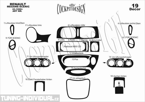 Renult Megane PH2 99-01 - dekor p��strojov� desky MAHAGON
