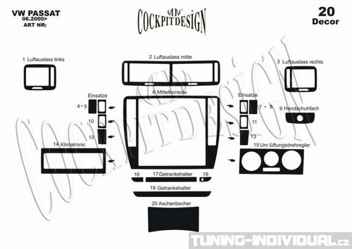 VW Passat B5 97-00 - dekor p��strojov� desky - Mahagon