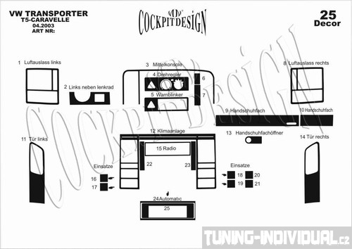 VW Transporter T5 03- - dekor p��strojov� desky design TITAN