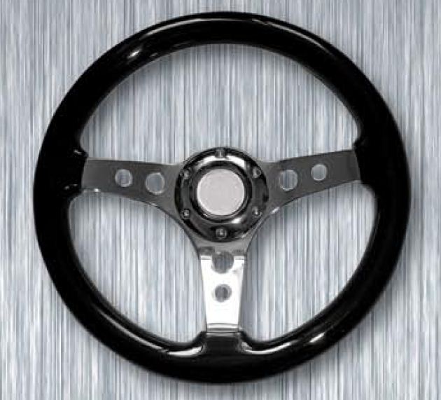 Sportovn� volant Premium Wood Look, �ern�, pr�m�r 320 mm