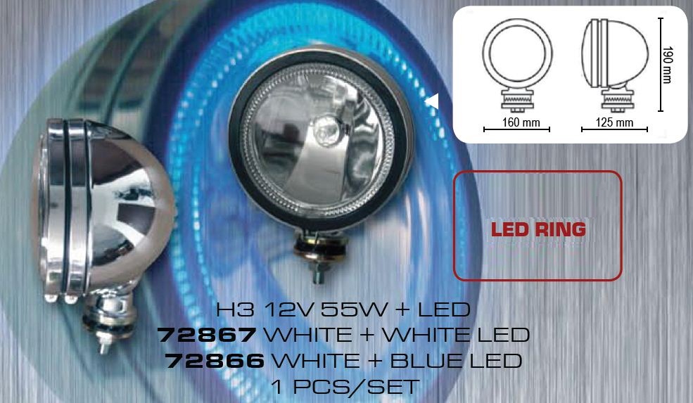P��davn� halogenov� sv�tlo H3 12V 55W b�l� + modr� led, 1 kus