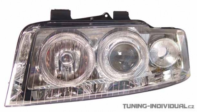 Angel Eyes p�edn� sv�tla s chrom. pozad�m na Audi A4 (8E) rv.01-