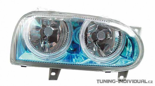 P�edn� sv�tla Angel Eyes VW Golf 3 r.v. 91-97 modr� chrom, p�r