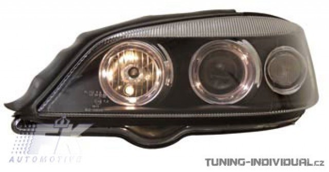 P�edn� sv�tla Angel Eyes na Opel Astra G s �ern�m pozad�m, p�r